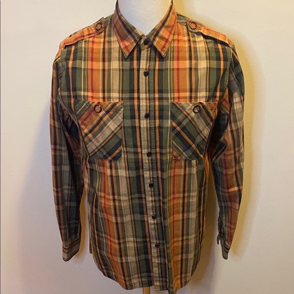 Casual Green and Orange Plaid Button Down Shirt - Picture 3 of 9